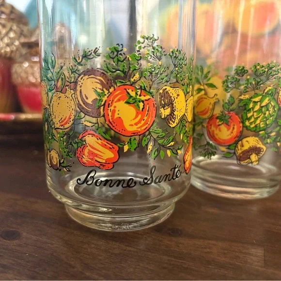 6pc Corelle Libbey Bonne Sante Spice of Life 5-inch Glasses Set Of 6 Vintage - Picture 3 of 7